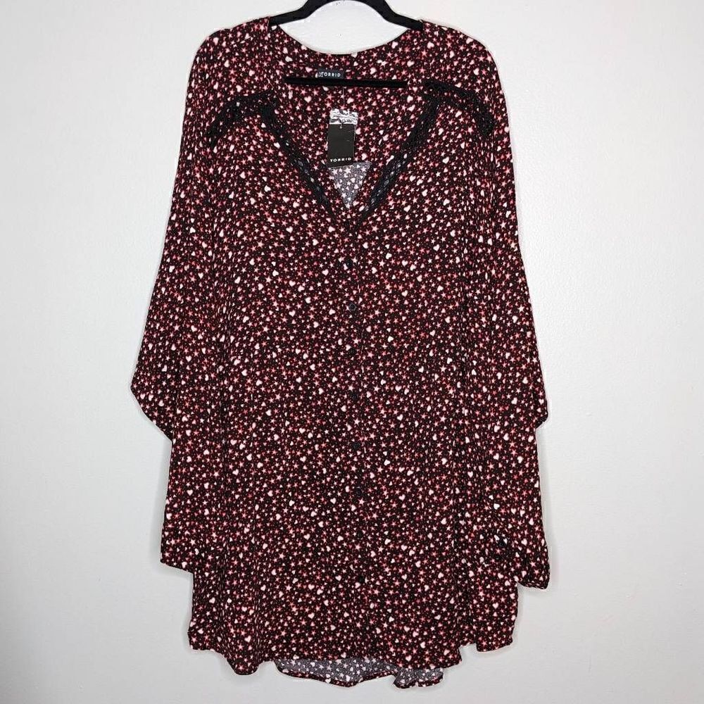 Torrid Emma Babydoll Rayon Slub Lace Trim Tunic Top 6